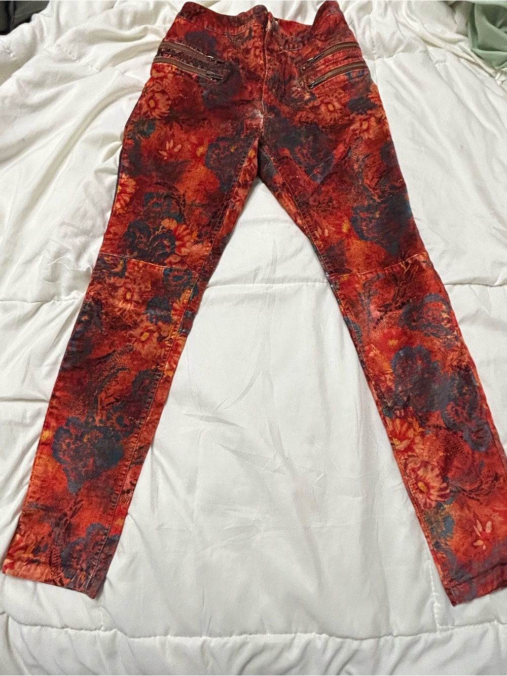 Free People Red Multi Floral Skinny Jeans
